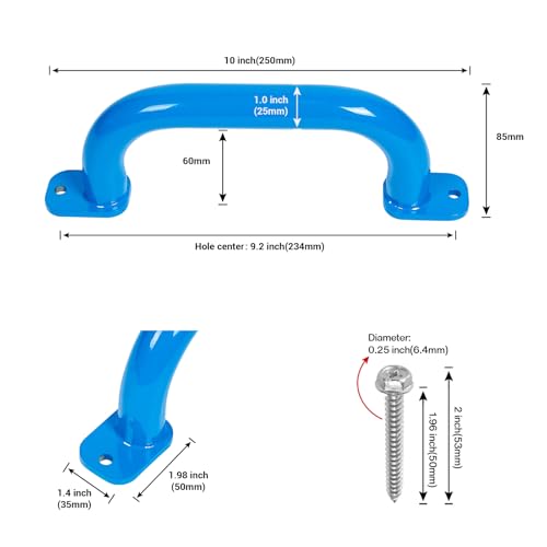 ESPETS 4 Pack of 10 Inch Blue Metal Outdoor Playground Handles | Rust-resistence Metal Playset Accessories, Playhouse ladder handles, Indoor Monkey Bars, Treehouse, Climbing walls handles - color: Blue
