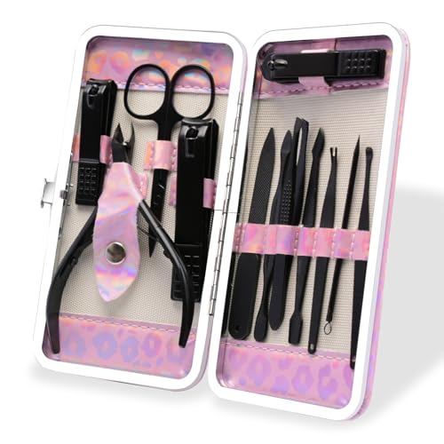 CGBE Nail Clippers Set, 12pcs Stainless Steel Nail Kit for Men, Manicure Set Pedicure kit for Mens Gifts - Black - color: Black-12pcs