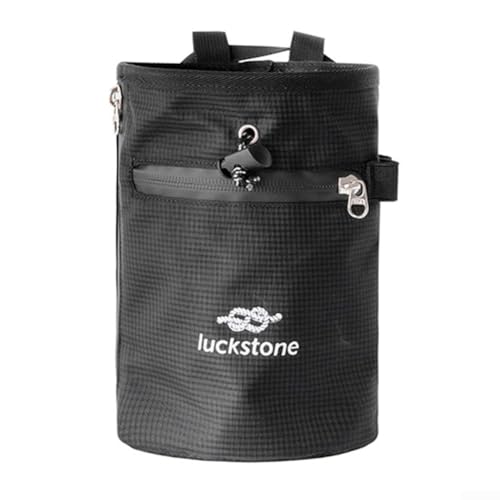 Climbing Chalk Bag with Drawstring Closure Nylon Gymnastics Powder Bucket for Rock Climbing Weightlifting Bouldering Adjustable Waist Belt and Carabiner(Black) - size: Black
