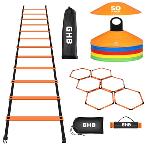 GHB Agility Ladder 1PCS Agility Cones 50PCS Hex Agility Rings 1 Pack