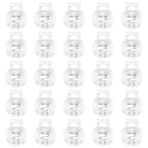 Shapenty Clear Plastic Cord Locks Round Single Hole Spring Toggle Stoppers for Drawstring Bags Short Shoelace, 22x18mm