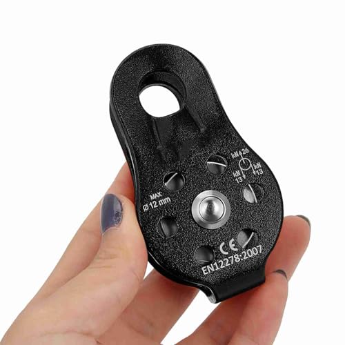 26KN Climbing Pulley, Fixed Plate Aluminum Alloy Rope Pulley Small Pulley System for 12mm Rope Climbing, Zipline, Hauling Outdoor Activity - color: Black