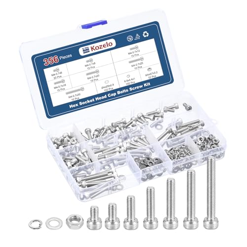 356pcs M4 Socket Head Cap Screws Bolts Nuts Assortment Kit - [M4x6/8/12/16/20/25/30mm] 304 Stainless Steel Allen Socket Drive for 3D Printer - size: M4x6/8/12/16/20/25/30mm
