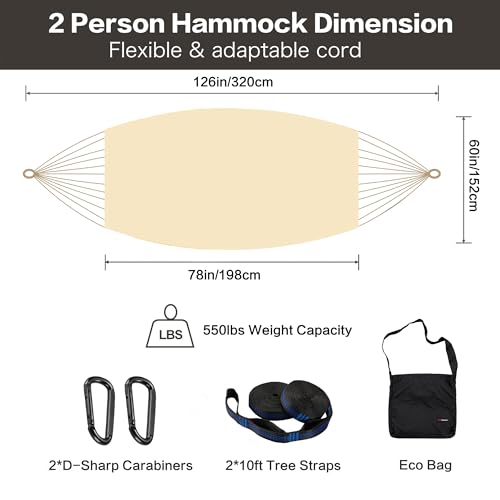 CHULIM Handwoven Mayan Hammock with 10ft Tree Straps, 550lbs Capacity Soft Rope Double Hammock, Portable Outdoor Hammock with Carry Bag for Camping Backyard Beach - Natrual White - color: Natrual White