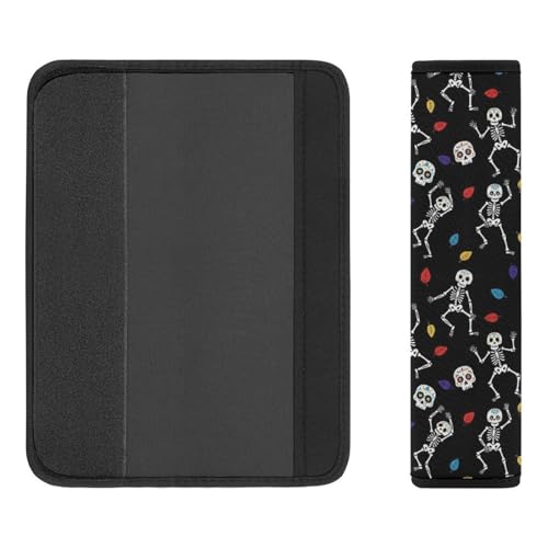 2 Piece Universal Fit Seat Belt Cover for Adult Use, Most Cars, Halloween Rock N Roll Dancing Skeleton Sugar Skulls Print Seat Belt Covers Cushion, Shock Absorption - color: Pattern 969