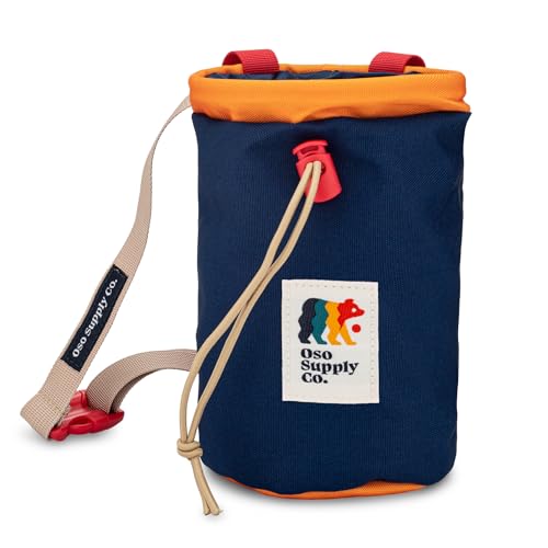 Oso Supply Co - Classic Chalk Bag for Rock Climbing, Bouldering Chalk Bag Bucket with Quick-Clip Belt, Zippered Pockets and Pouch - Perfect Indoor/Outdoor Rock Climbing Gear Equipment - color: Midnight Blue & Red