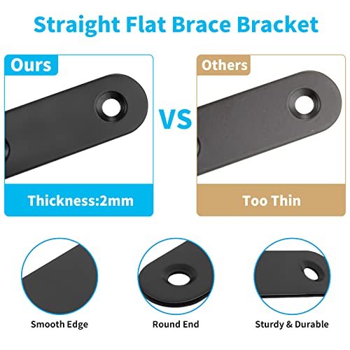 Biaungdo 2" Stainless Steel Flat Plate Straight Bracket, Black, 20 Sets | Metal Corner Brace Brackets, Mending Repair Plate Brace, With Screws & Screwdriver, For Wood, 50mm x 16mm x 2mm - size: 50x16x2.0mm
