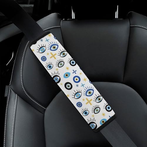 2 Pack Universal Soft and Comfortable Seat Belt Cover for Kids, Car Seats Pushchair Strollers High Chair Pushchair, Hamsa Eyes Hand Magic Evil Eye Print Seat Belt Cushion - color: Pattern 709