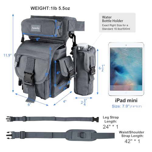 Jueachy Drop Leg Bag for Men Tactical Metal Detecting Thigh Pack with Water Bottle Pouch - color: Light Grey