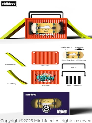 32mm Pro Fingerboard Complete Set | Bearing Wheels | 5 Ply Maple Deck | Anti Skid Grip Tape | Complimentary Tool | Concave Shape - color: Fun Box D : Lazy Llama