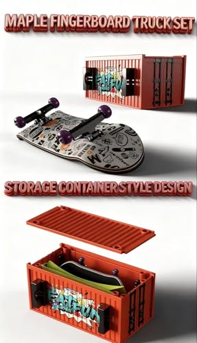 Lently Wood Fingerboards+Truck Set, 100mmL*30mm Mini Fingerboards and Multifunctional deformable Container (Back View) - color: Back View