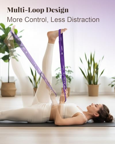 Trideer Stretching Strap with Loops & Leg Lifter, Non-Elastic PT-Style Physical Therapy Strap for Knee Replacement Rehab, Hamstring, Calf & Back Stretcher Mobility, Hip, Shoulder & Yoga - color: Purple
