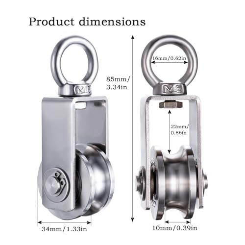 Cable Pulley Wheel 304 Stainless Steel, Bearing Inside, Rope Pulley for Pulley System, Gym Equipment, Clothesline, 2 Pack - size: Swivel Pulley Outdoor