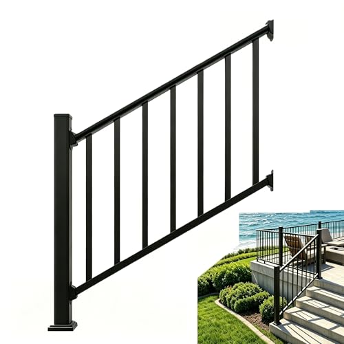 Aluminum Deck Railing Kit, Modular 36 in H. x 4 Ft W Stair Railing Kit for Outdoor Steps,Heavy Duty Balustrade System for Deck, Porch, Patio & Balcony(1 Post, 1 Panel) - size: 4 Feet-Stair