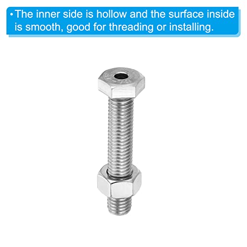 PATIKIL M10x55mm Hollow External Hexagon Screw, 2 Set Cylindrical Lamp Threading Socket Screws Through Hole Bolt with Nut 304 Stainless Steel - size: 55mm