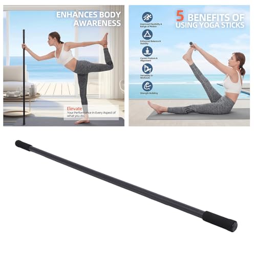 POCREATION Yoga Stretch Stick Adjustable Sturdy Steel Stretching Stick Enhance Flexibility Mobility Core Strength with 4 Steel Rods Foam Handles for Yoga Fitness Balance Training