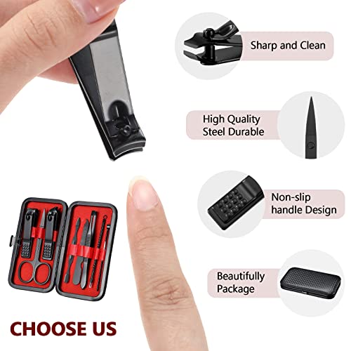 Geosar 12 Sets Manicure Set Nail Clippers Pedicure Kit 8 in 1 Grooming Stainless Steel Kits Nail Care Tools with Travel Case for Employee Coworker Teachers Nurse Gifts(Red Background) - color: Red Background