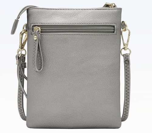 Solene Small Multi Zipper Pockets Crossbody Bag with Detachable Wristlet - color: Light Pewter