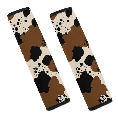 2PCS Breathable Car Seat Belt Pad for Elderly Support, Stroller Pushchair High Chair, Animal Brown Black Milky White Fur Western Cute Cow Print Seat Belt Cushion, Anti-Slip Pad - color: Pattern 481