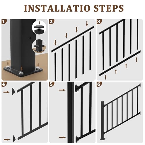 Aluminum Deck Railing Kit, Modular 36 in H. x 4 Ft W Stair Railing Kit for Outdoor Steps,Heavy Duty Balustrade System for Deck, Porch, Patio & Balcony(1 Post, 1 Panel) - size: 4 Feet-Stair