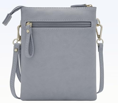Solene Small Multi Zipper Pockets Crossbody Bag with Detachable Wristlet - color: Blue Grey