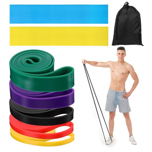 8pcs Pull Up Assistance Bands Set 5pcs Resistance Bands & 2pcs Thin Pull Up Band & Cloth Bag Gym Exercise Workout Band for Men Working Out Stretching Physical Therapy Muscle Training Shape Body