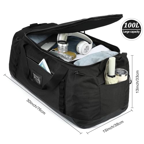 TUGUAN 100L Extra Large Travel Duffle Bag Backpack for Men, 3 in 1 Sports Duffel Bags W/Adjustable Shoulder Strap & Dividers Gym Equipment/Gear Weekend Overnight Bag for Trip Camping Hiking, XL Black - color: Black