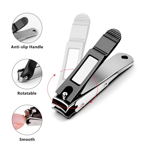 Nail Clippers Set of 3, Sharp Stainless Steel Fingernail Clipper and Toenail Clippers and Slanted Edge Nail Cutter, Black