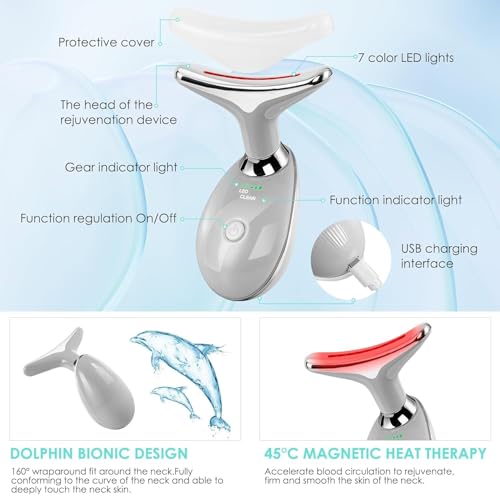 Facial Massager Face and Neck, Face 𝖲 culpting Wand with 7 Color Red (Grey) - color: Grey