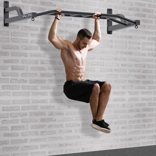 SELEWARE 48'' Heavy Duty Wall Mount Pull Up Bar with Cable Pulley System | Multi-function Chin up Bar with Cable Pulleys LAT Pulldown Attachments Heavy Bag Hanger for Home/Garage Gym Strength Training - color: B. Black Pull Up Bar with Hangers