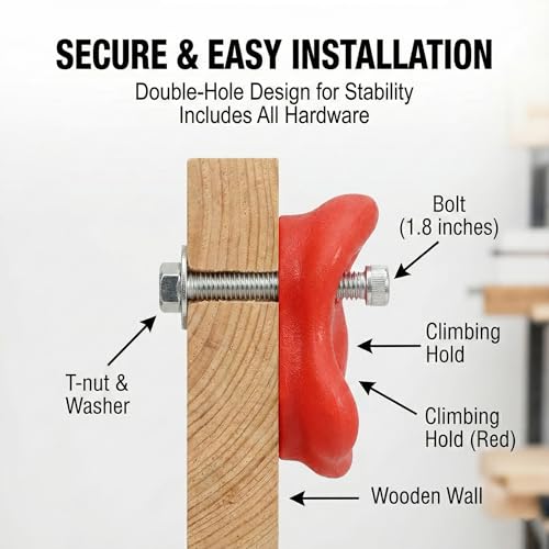 Rock Climbing Holds, Colorful Textured Wall Rocks with Hardware | Textured climbing rocks with bolts and washers for compatible wood playsets, indoor walls, backyard walls, and route setups