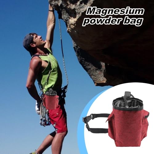 Rock Climbing Chalk Bag Adjustable Belt Gear Equipment | Chalk Organizer for Rock Climbing, Bouldering, Weightlifting, Gymnastics, Adults Women Men - color: Wine Red