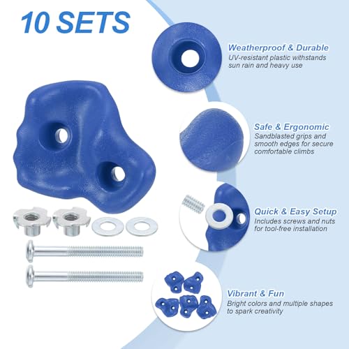PATIKIL Rock Climbing Holds, Climbing Rock Wall Grips Play Set - color: Blue, size: A-Large
