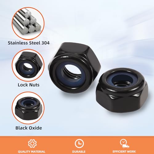 3/8-16 Nylon Insert Hex Lock Nuts Locknuts, 304 Stainless Steel 18-8, Black Oxide, 25 PCS - color: Black, size: 3/8-16