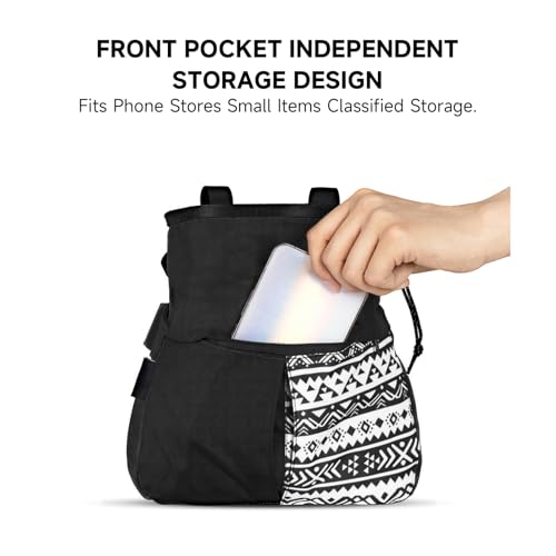 Drfeify Mountaineering Chalk Bag, Large Capacity Travel Bag with Independent Front Pocket, Outdoor Sports Gear for Climbers Hikers - size: Large Black