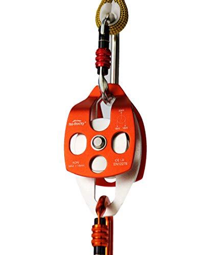Double Sheave Pulley 32 kN CE Certified Rescue Climbing Gear with Swing Plate for Progress Capture System Rigging Hauling Arborist Tree Climbing - color: Double Pulley - Orange