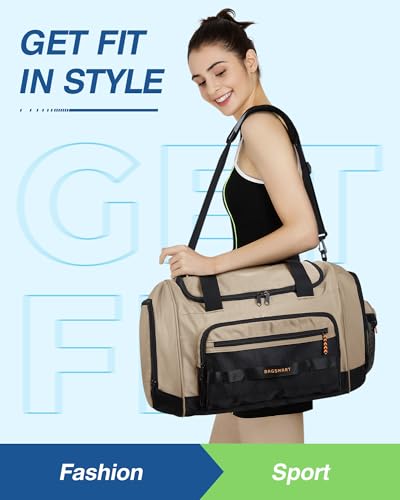 BAGSMART 4-IN-1 Gym Bag for Women Men, TSA Duffle Bag for Travel | With Shoe Compartment & Wet Pocket, 22L/30L/38L Tactical Backpack with 40oz Water Bottle Holder, Lightweight, Water-resistant - color: Kakhi