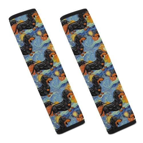 2PCS Dachshund Starry Night Seat Belt Shoulder Pad Soft Padded Harness Pads Strap for Adults and Children, All Vehicles, Anti-Slip Pad - color: Pattern 667