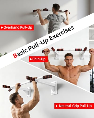 Abahub Wall Mounted Pull Up Bar,440lbs Multi-Grip Chin-Up Bar for Home Gym | Black/White,Durable,Heavy-Duty,Stable Training Bar - color: White