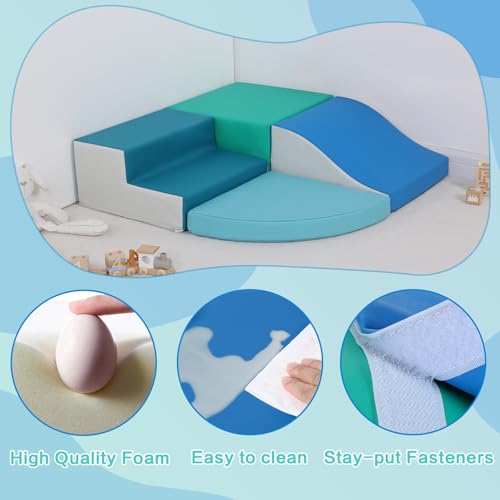 TODIBY 4-Pieces Climbing Toys for Toddlers: PU Leather - Soft Play Climbing for Toddlers - Foam Climbing Blocks for Crawling and Sliding Indoor Playground for Kids - style: Modern