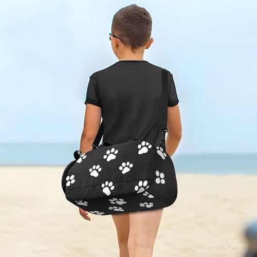 Kids Sports Duffel Bag for Boys & Girls - White Dog Paw Prints 100% Polyester Gym Bag with Separate Shoe Compartment, Adjustable Shoulder Strap, Compact Travel & Workout Gear Bag - color: White Dog Paw Prints