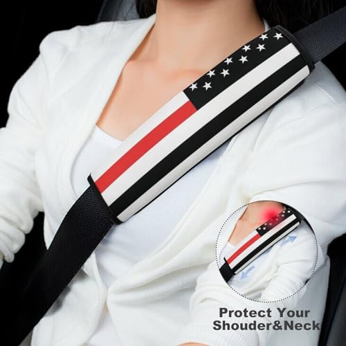 2 Pack Universal Soft and Comfortable Car Seat Belt Pad for Girls and Boys, Stroller Pushchair High Chair, Thin Red Line American Flag Shoulder Protector - color: Pattern 58