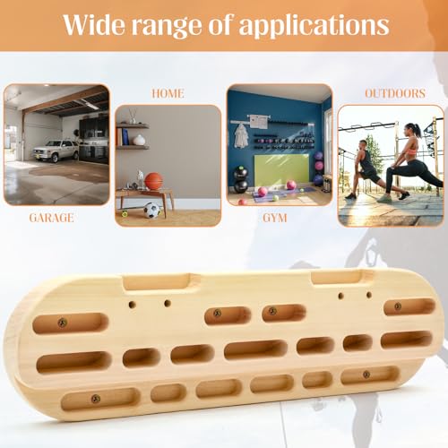 Climbing Hangboard Rock Climbing Fingerboard Gifts Portable Mounted Training Station Pull Up Bar Wooden Hand Grip Strengthener Exerciser with Installation Kit and Rope for Climbers Athletes