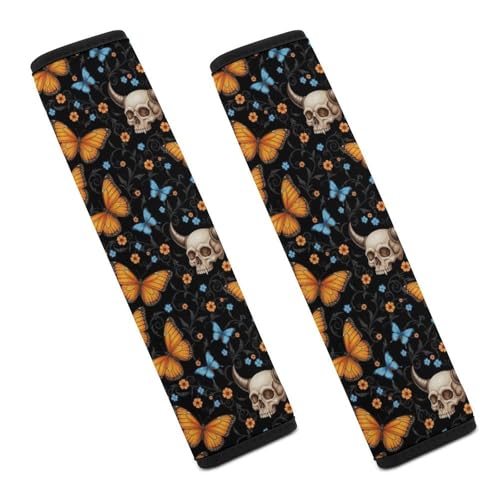 2PCS Halloween Moth Butterfly Horror Skeleton Skull Seat Belt Shoulder Pad Soft Padded Harness Pads Strap for Adults and Children, All Vehicles, Anti-Slip Pad - color: Pattern 991