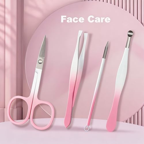 Manicure Set, 10 pcs High-Carbon Steel Nail Clippers Set, Portable Mini Manicure and Pedicure Kit, Travel Grooming Nail Kit with Leather Bag for Men and Women - color: RosePink