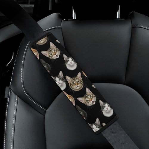 2 Pack Universal Soft and Comfortable Seat Belt Cover for Kids, Car Seats Pushchair Strollers High Chair Pushchair, Funny Cats Black Seat Belt Cushion - color: Pattern 466