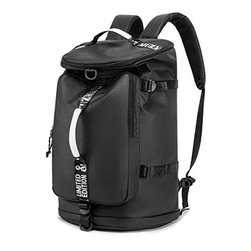 Gym Duffle Bag Waterproof black Laptop Backpack Suitable for Hiking, Fishing, Travel 40L Large Capacity Trendy Cool Lightweight Backpack for Men and Women (Black)… - color: Black
