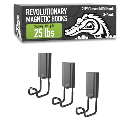 GATOR MAGNETICS MIDI 2.5" Closed Hooks, 25 lb Heavy Duty Magnetic Hooks for Steel Surfaces, Patented Easy-Release, Non-Slip Grip – Storage & Organization, Garage, Shed, Home, Cleaning Tools - 3 Pack - size: 2.5", style: Closed Hooks