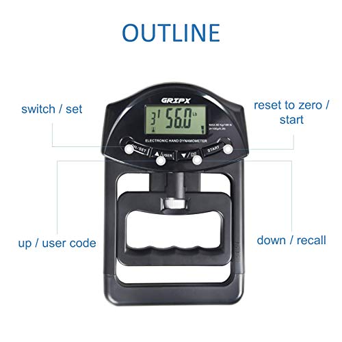 Digital Hand Dynamometer Grip Strength Measurement Meter Auto Capturing Electronic Hand Grip Power 198Lbs / 90Kgs - color: Black