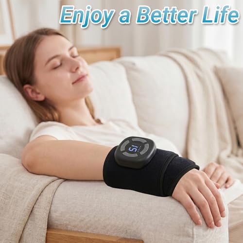 Air Compression Wrist Massager with Heat & Vibration, Cordless Portable Hand Massager with Multiple Modes Intensity Levels for Office Workers, Gamers (Can Be Used with Both Hands)